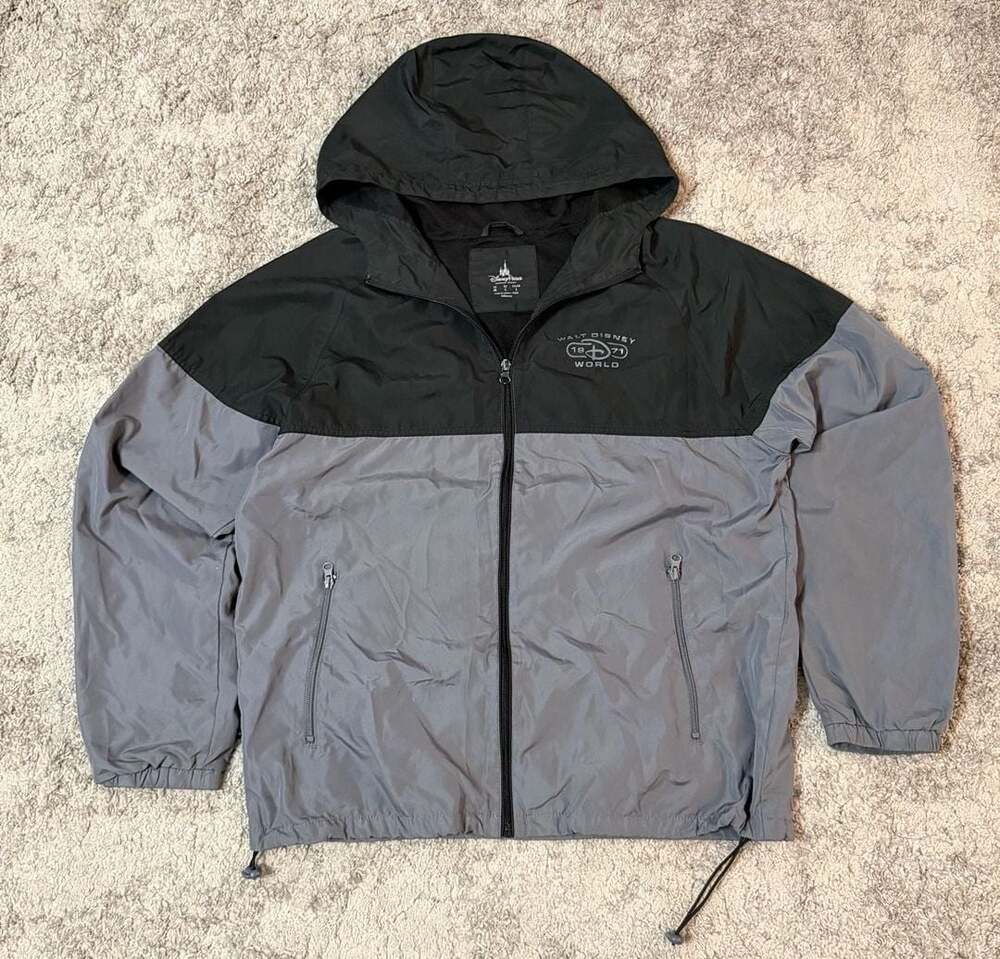 Disney Parks Walt Disney World 1971 Windbreaker Jacket Men’s M Black Gray Hooded